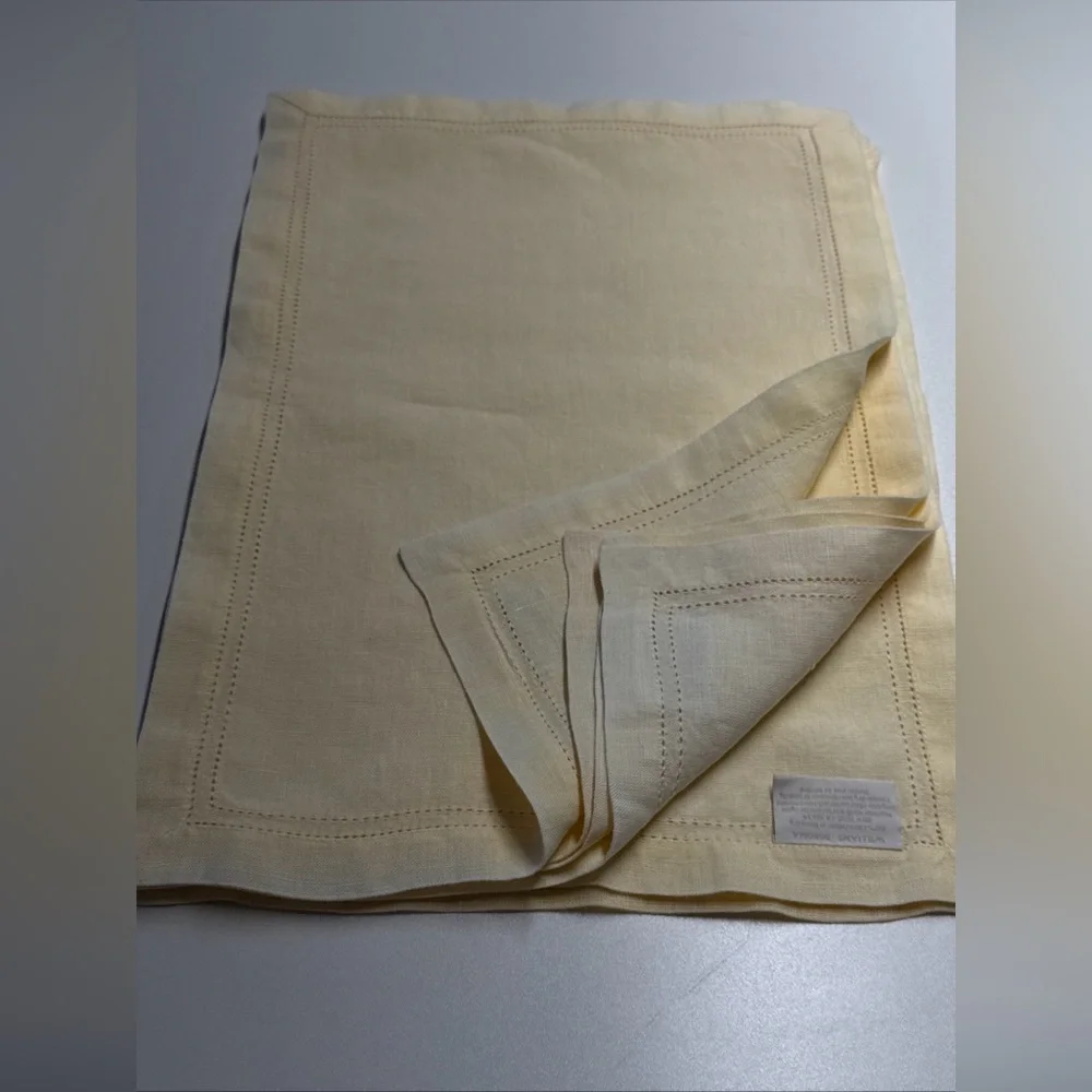 VTG (6) Williams Sonoma Linen Double Hemstitched Placemat/Napkins Yellow Hungary